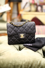 Vintage Chanel Black Quilted Caviar Mini Square Flap Bag