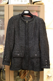 Pre Owned Chanel Black Tweed Jacket Sz 38