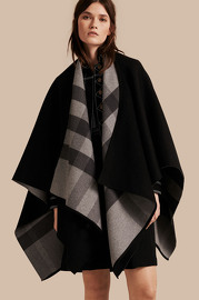Burberry Reversible Black x Grey Check Merino Wool Poncho New With Tag Current Season