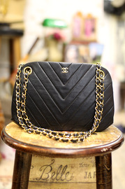 Vintage Chanel V Stitch Black Lambskin Shoulder Bag Long Short Chain Style