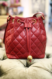 Vintage Chanel Red Quilted Lambskin Leather Bucket Bag
