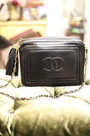 Vintage Chanel Black Leather Fringe Shoulder Bag