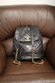 Vintage Chanel Large Sized Black Lambskin Leather Backpack