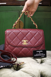 Vintage Chanel Raspberry Red Caviar Kelly Bag Rare