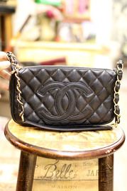 Chanel Black Caviar Quilted Timeless Pochette Shoulder Bag