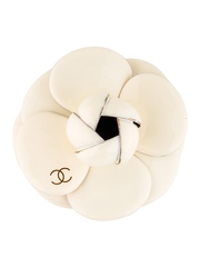 Oversized Chanel Camellia Brooch with Creme Lacquered Finish with Gold Tone Details
