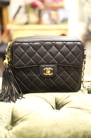 Vintage Chanel Lambskin Black Tassel Bag with Twisted CC Turnlock
