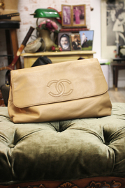 Pre Owned Chanel Beige Lambskin Large Sized Clutch Bag
