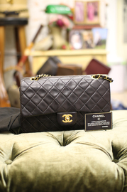 Vintage Chanel 2.55 Double Flap Black Quilted Leather Shoulder Bag (Medium 25cm)