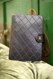 Authentic Vintage Chanel Agenda Black Caviar Leather Cover Organiser