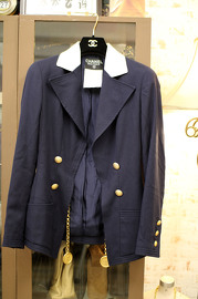 Vintage Navy Cotton Jacket with 2 Golden Dangling Charms from 1993 Sz36