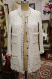 Pre Owned Chanel Ivory Wool Tweed Jacket from 2014 Sz 44