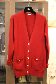Vintage Chanel Red Long Cashmere Cardigan Sz 36