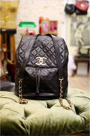 Vintage Chanel Large Sized Black Lambskin Leather Backpack