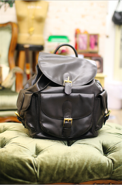 Bottega Veneta Vintage Black Embossed Leather Large sized Backpack with Gold-tone Hardware