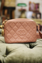 Vintage Chanel Pink Caviar Quilted  Shoulder Bag with Leather Strap