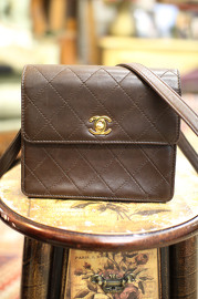 Pre Owned Chanel Deep Brown Quilted Lambskin Mini Square 7 inches Shoulder Flap Bag with Leather Strap