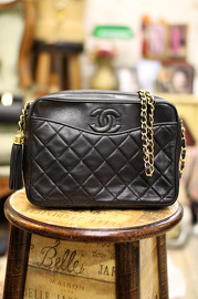Vintage Chanel Black Quilted Leather Shoulder Bag Fringe Gold Hardware