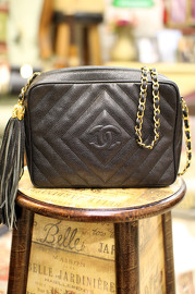 Vintage Chanel Black Caviar Leather Tassel Shoulder Bag