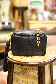 Vintage Chanel Black Vertical Lines Lambskin Mini Bag