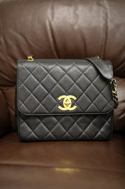 Vintage Chanel Rare Black Caviar Jumbo Square 30cm Wide