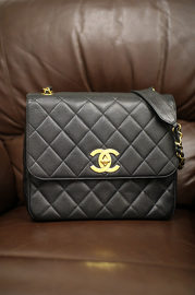 Vintage Chanel Rare Black Caviar Jumbo Square 30cm Wide