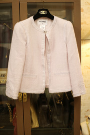 Pre Owned Chanel Pink Wool Tweed Jacket Size 40