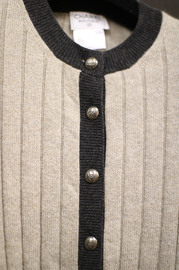 Vintage Chanel Taupe and Charcoal Cashmere Cardigan Size 38