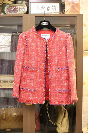 Pre Own CHANEL Red Tweed Jacket From Spring 2006 Collection FR42