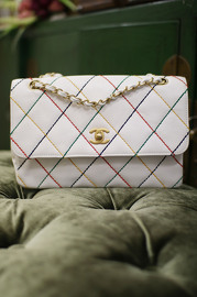 Pre Owned Chanel White and Rainbow Quilted Caviar Leather Flap bag