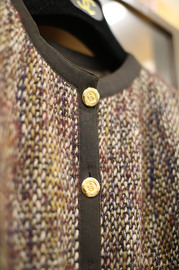 Vintage Chanel Brown/Beige/Burgundy Multi Coloured Tweed Jacket FR40