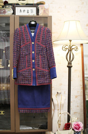 Vintage Chanel Tweed x Denim Skirt Suit Set FR36 1991