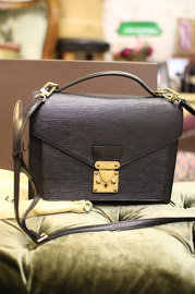 Vintage LOUIS VUITTON Monceau Black Shoulder Bag Epi Leather with Adjustable Strap and Box