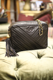 Vintage Chanel Black Quilted Leather Fringe Shoulder Tassel Bag