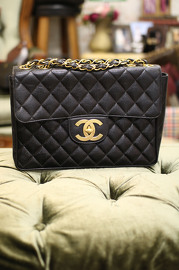 Rare Chanel Jumbo Black Quilted Caviar Leather Shoulder Flap Bag 30cm