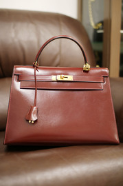 Vintage Hermes Sellier Kelly Bag 32 In Rouge Colour X Golden Hardware 1981