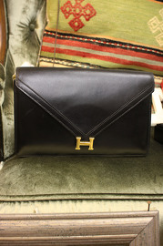 Hermes Vintage Lydie Black Box Clutch with Gold HW frm 1984