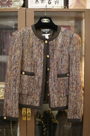 Vintage Chanel Brown/Beige/Burgundy Multi Coloured Tweed Jacket FR36