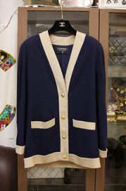 Vintage Chanel Navy and Tan Jacket Size 38/40