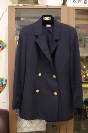 Vintage Chanel Navy Double Breasted Blazer with 1inch CC Golden Buttons on the front