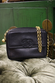 Vintage Chanel Black Caviar Leather Shoulder Bag