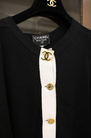 Black Chanel Vintage Chanel Black Cardigan Top with CC Adornment Detail and Elephant Buttons
