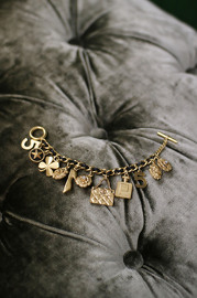 Vintage Chanel Black Leather X Gold Tone Iconic Motif Chain Charms Bracelet Beautiful