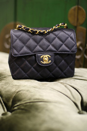 Vintage Chanel Navy Caviar Leather Mini Square Shoulder Bag 1998