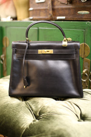 Vintage Hermes Retourne Kelly Bag 28 In Black Box Leather X Golden