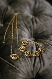 Authentic CHANEL Vintage CC Logos Medallion Chain Bracelet Gold-Tone Set (Remade a Necklace))