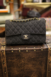 Vintage Chanel 2.55 Double Flap Black Denim Quilted Leather Shoulder Bag 25cm Medium Rare