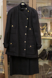 Vintage Chanel Black Tweed Wool Skirt Suit FR42
