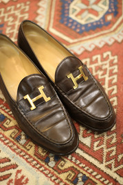 Pre Owned Hermès Brown Leather Loafers Size 40.5 (Fits 39.5 gals)