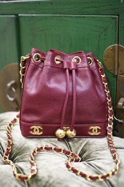 Vintage Chanel Raspberry Red Caviar Small Bucket Bag With 2 Golden Balls Super Rare